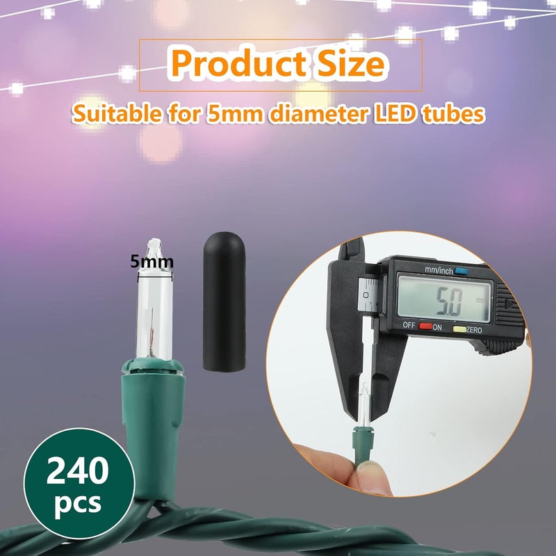whumsdog 240 Pcs No Glow Caps for String Lights, Rubber Christmas Blackout Light Cap Covers for 5mm Diameter Christmas LED String Lights to Hide The Extra Lights Not Needed（240PCS） - Image 2